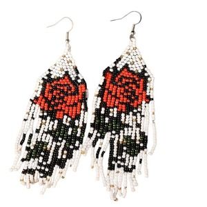 Handmade Tassel Dangle Rose Design Earrings
